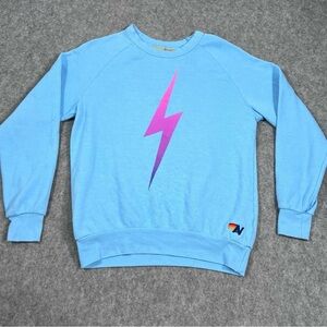 Aviator Nation Light Blue Sweatshirt with Pink Accents